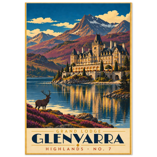 Art-Déco Reiseposter Grand Lodge Glenvarra – Wandbild Ansicht 2