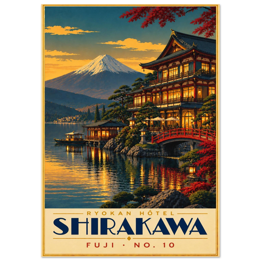 Art-Déco Reiseposter Ryokan Hôtel Shirakawa – Wandbild Ansicht 2