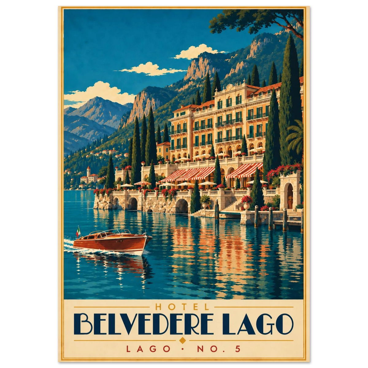 Art-Déco Reiseposter Hotel Belvedere Lago – Wandbild Ansicht 2