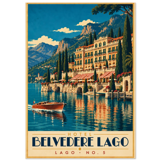 Art-Déco Reiseposter Hotel Belvedere Lago – Wandbild Ansicht 2