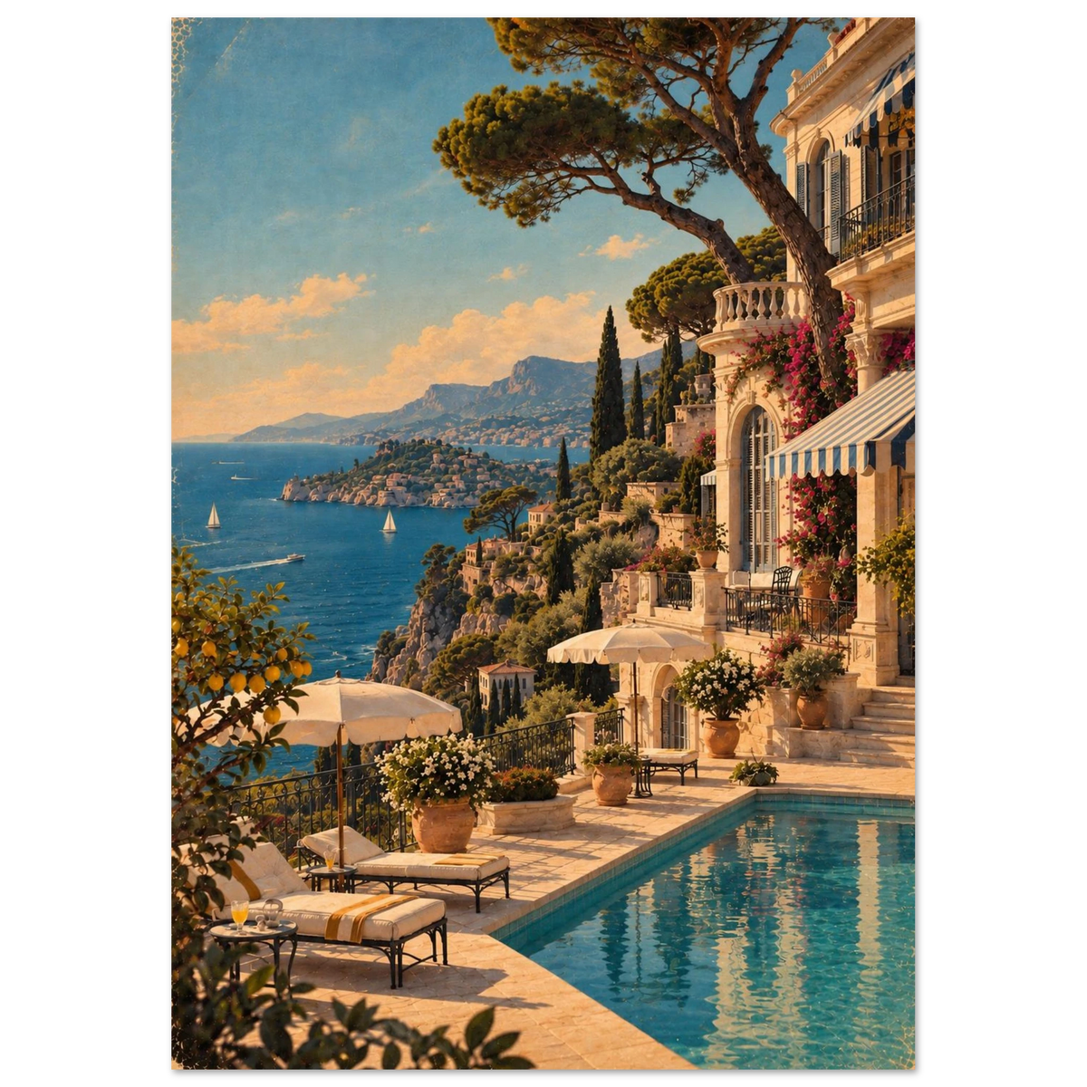 Côte d'Azur Poster im Vintage-Postkarten-Stil – Wandbild Ansicht 2