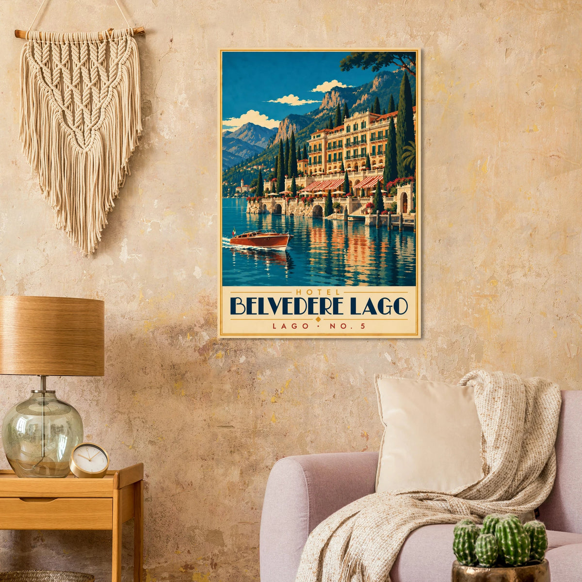 Art-Déco Reiseposter Hotel Belvedere Lago – Wandbild Ansicht 7