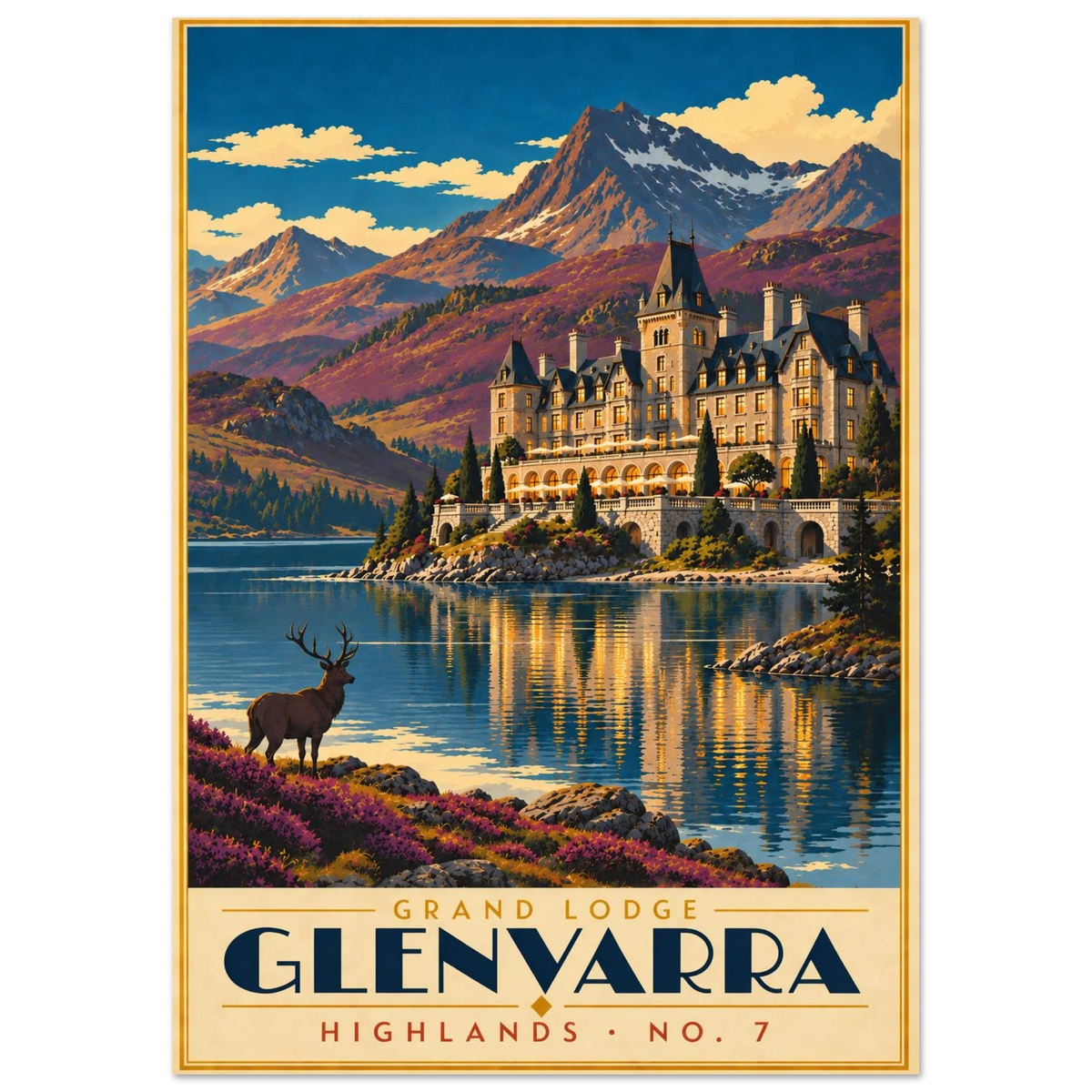 Art-Déco Reiseposter Grand Lodge Glenvarra – Wandbild Ansicht 3