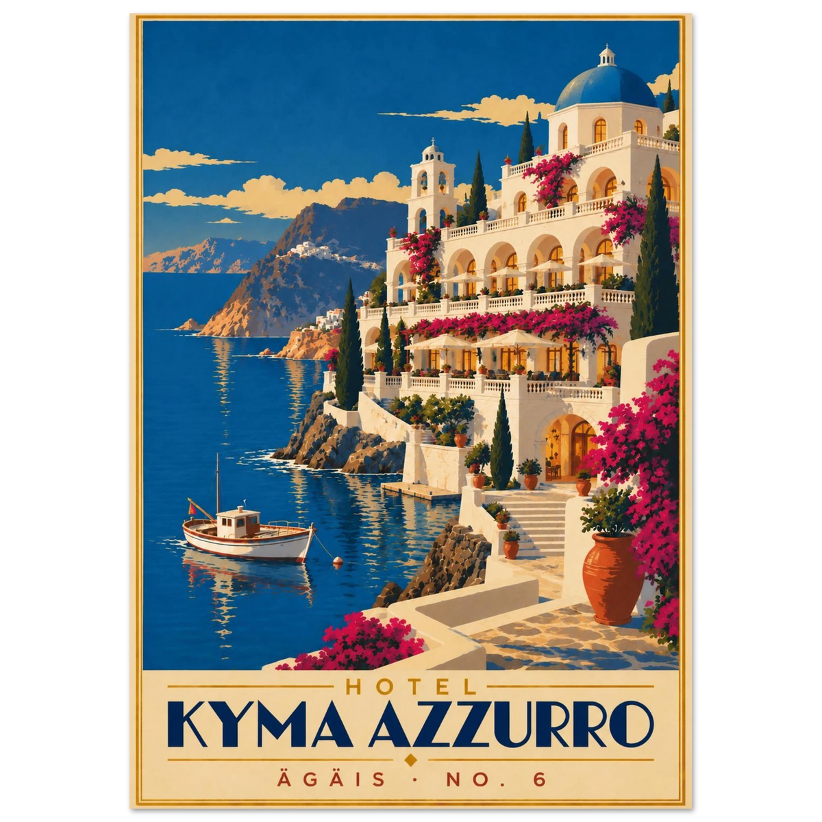 Art-Déco Reiseposter Hotel Kyma Azzurro – Wandbild Ansicht 2