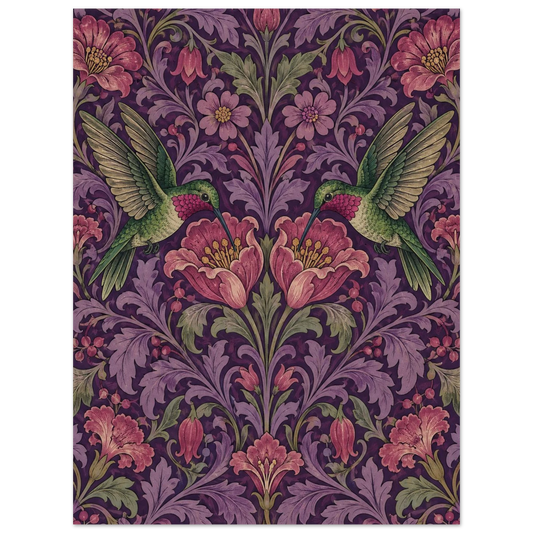 Kolibri Poster im William-Morris-Stil – Kolibri mit Blüten und Blattranken