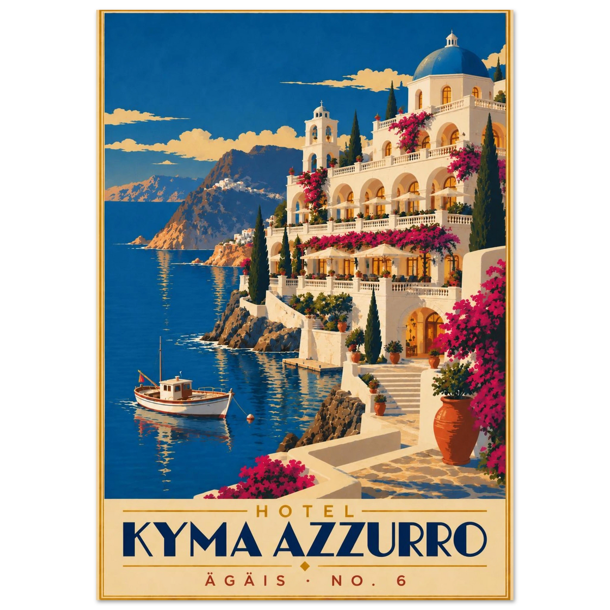 Art-Déco Reiseposter Hotel Kyma Azzurro – Wandbild Ansicht 4