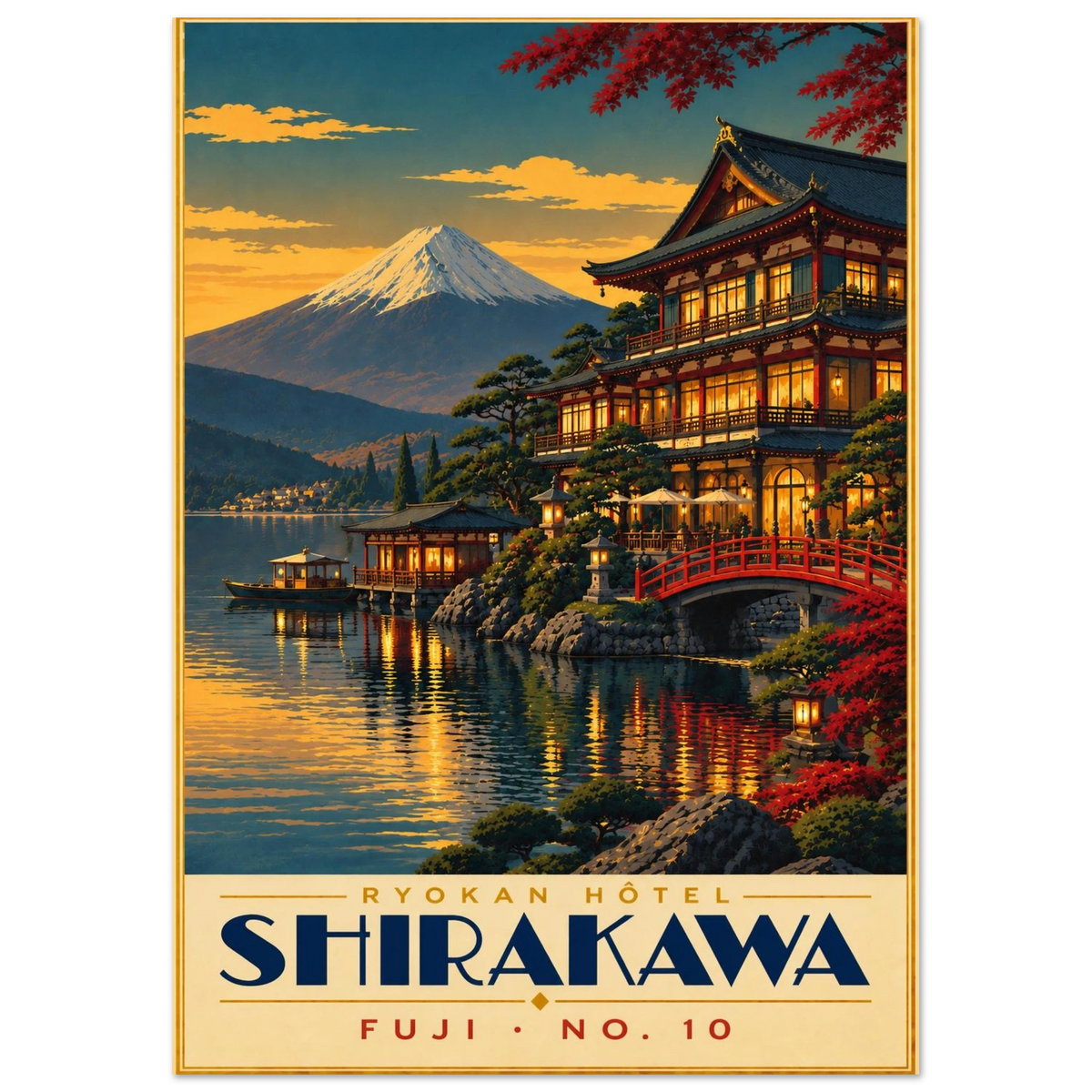 Art-Déco Reiseposter Ryokan Hôtel Shirakawa – Wandbild Ansicht 4