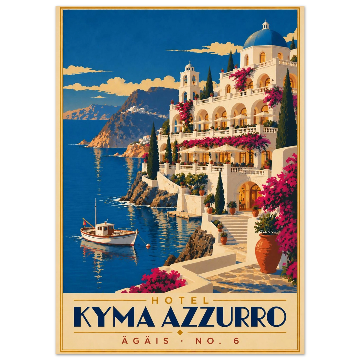 Art-Déco Reiseposter Hotel Kyma Azzurro – Wandbild Ansicht 3