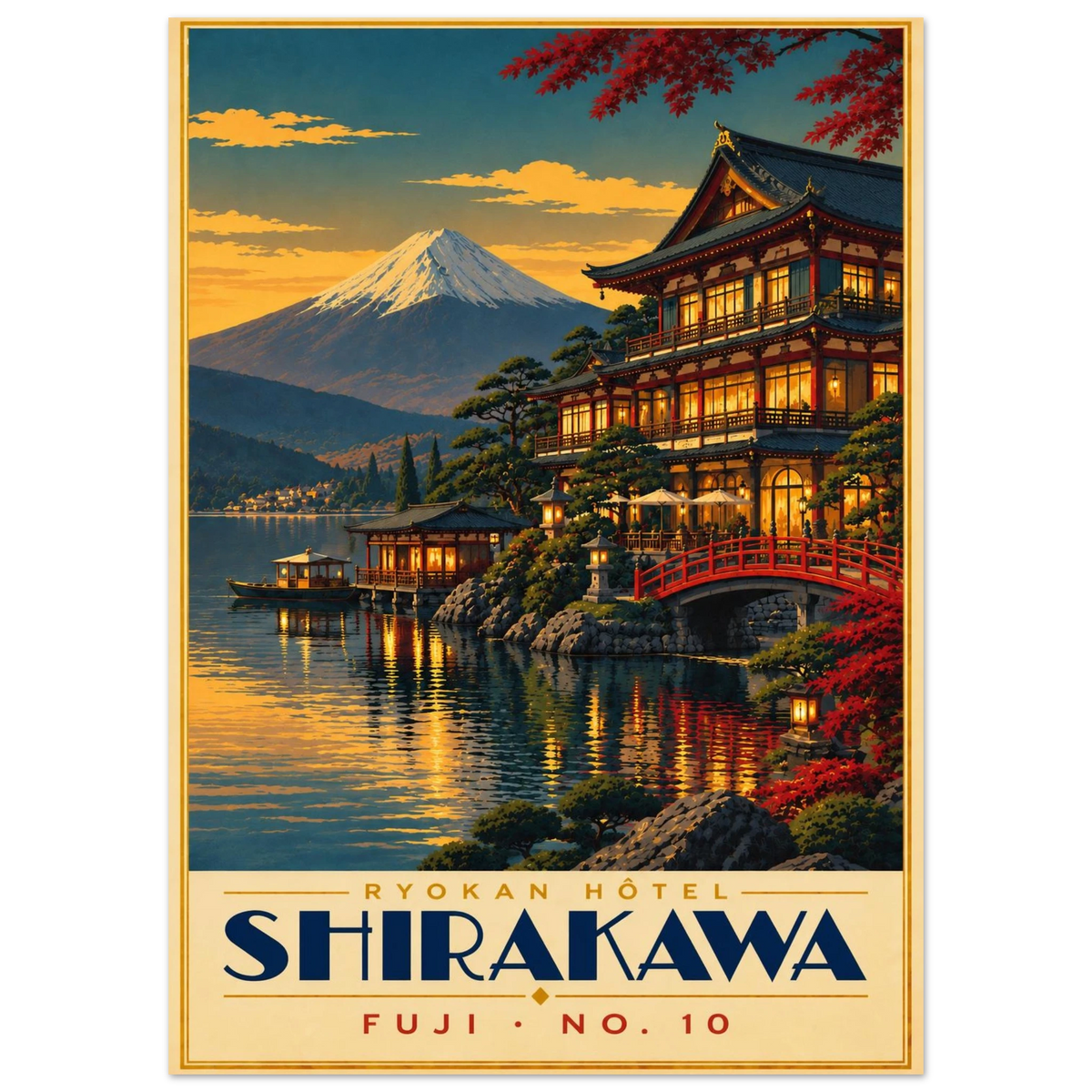 Art-Déco Reiseposter Ryokan Hôtel Shirakawa – Wandbild Ansicht 3