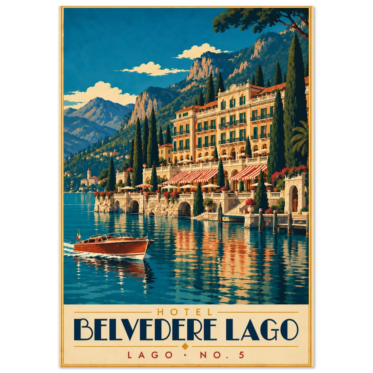 Art-Déco Reiseposter Hotel Belvedere Lago – Wandbild Ansicht 3